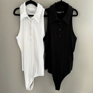 TWO PACK Abercrombie & Fitch SoftAF Ribbed Collared Bodysuit Tanks